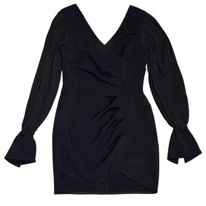 Karlie Shellie Dress Women Sz M Black‎ Mini Ruched Pleated Tulip Sleeve $178